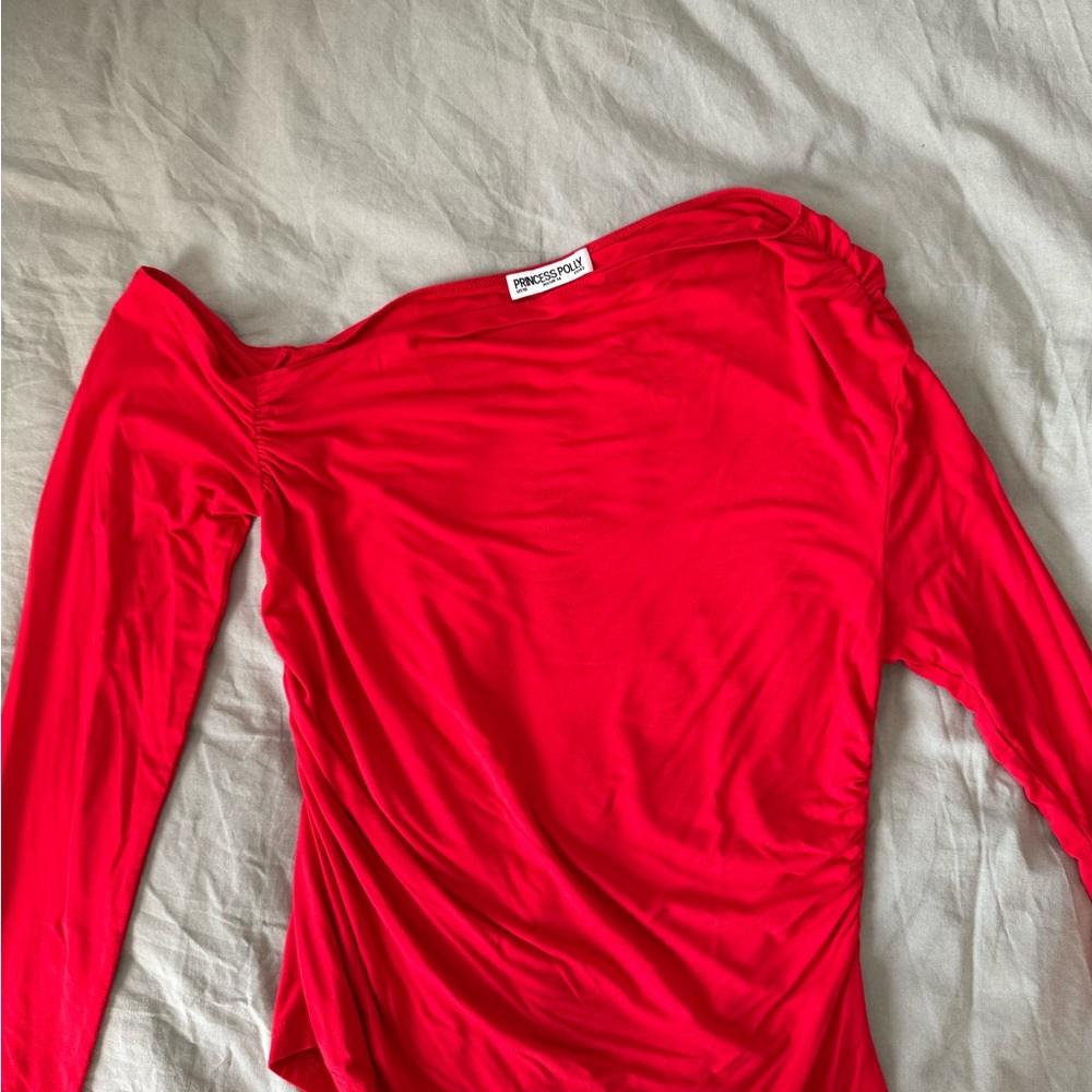 Princess Polly Red Asymmetrical Ruched Top